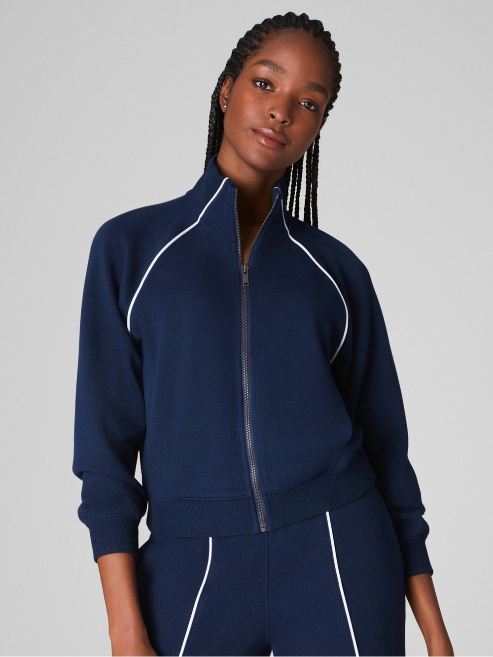 SPANX Airessentials pique full zip track jacket navy XS